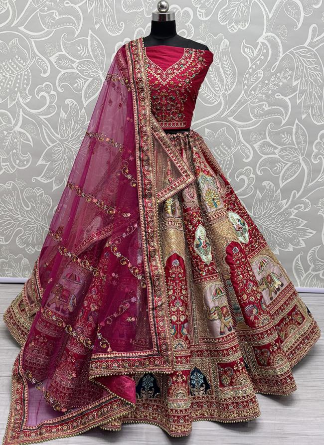 Silk Rani Pink Bridal Wear Embroidery Work Lehenga Choli